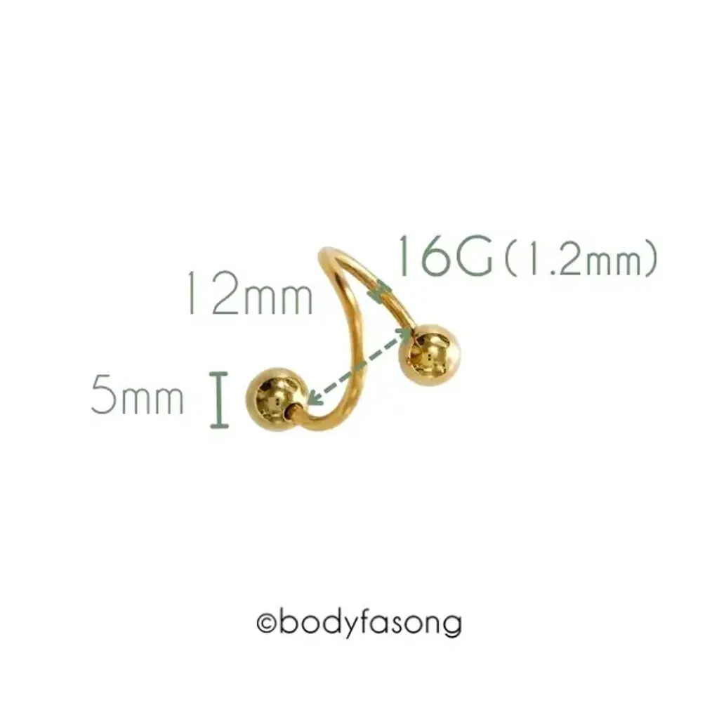 16G金色螺旋槓鈴-內徑12mm鋼珠5mm