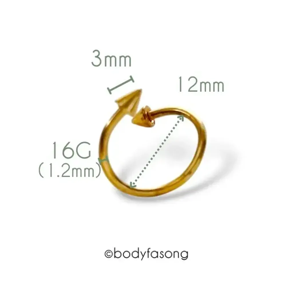 16G金色螺旋槓鈴錐款-內徑12mm 錐直徑3mm