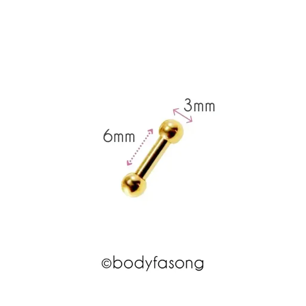 16G金色耳針 唇釘-長6mm轉珠3mm
