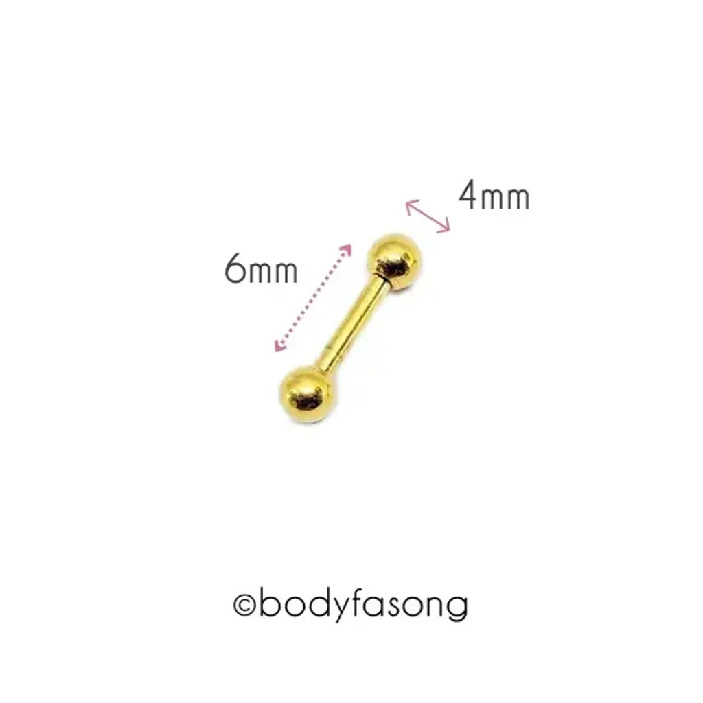 16G金色耳針 唇釘-長6mm轉珠4mm