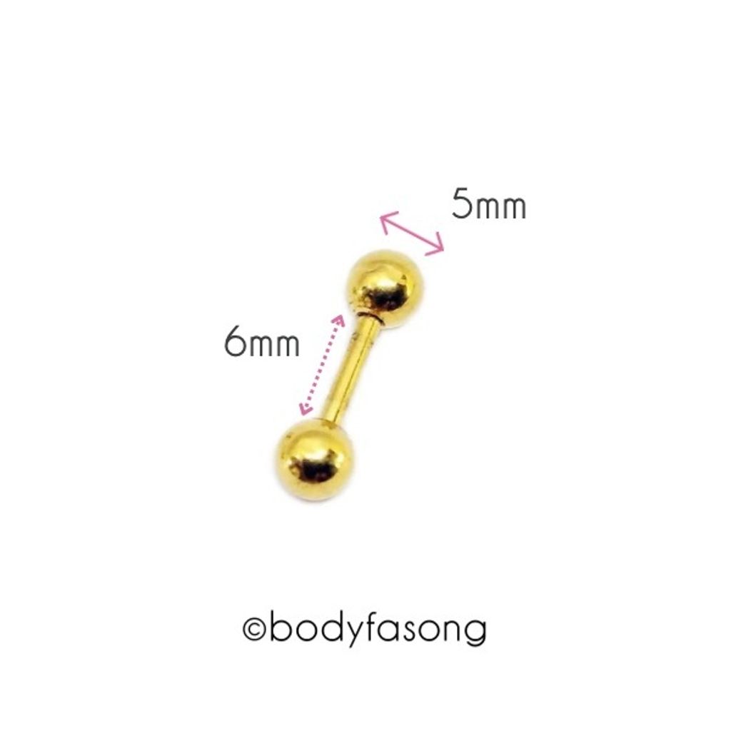 16G金色耳針 唇釘-長6mm轉珠5mm