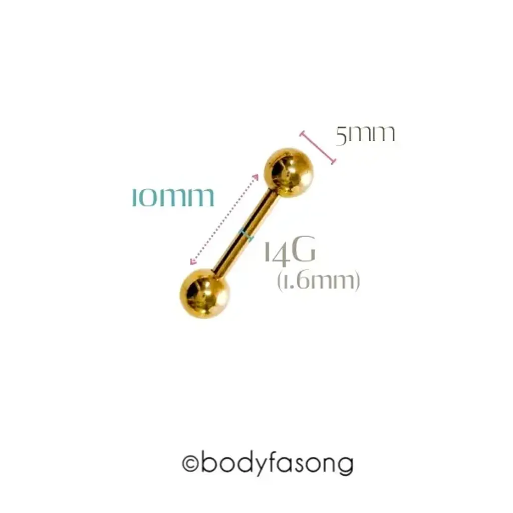 14G金色鋼珠款直槓鈴-長10mm鋼珠5mm