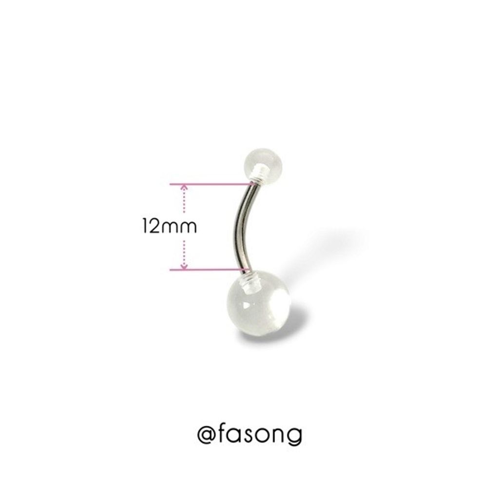 帶透明球肚臍環-長12mm