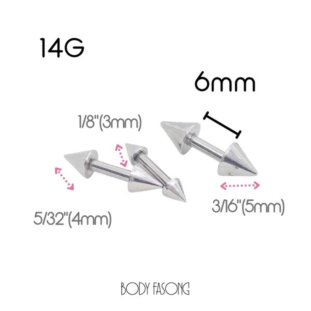 14G錐 粗針直槓鈴-長6mm