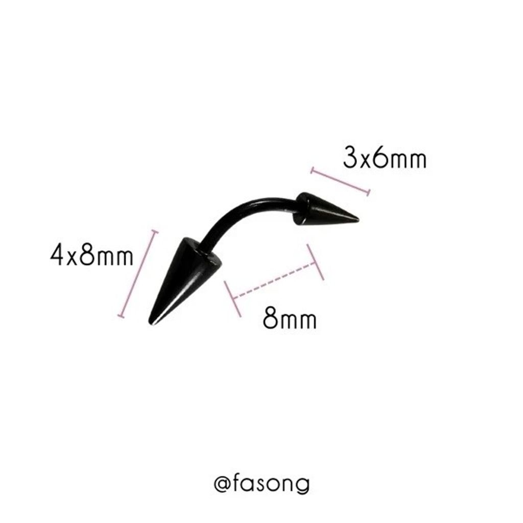 16G黑鈦長錐彎曲槓鈴_長8mm,3*6-4*8mm
