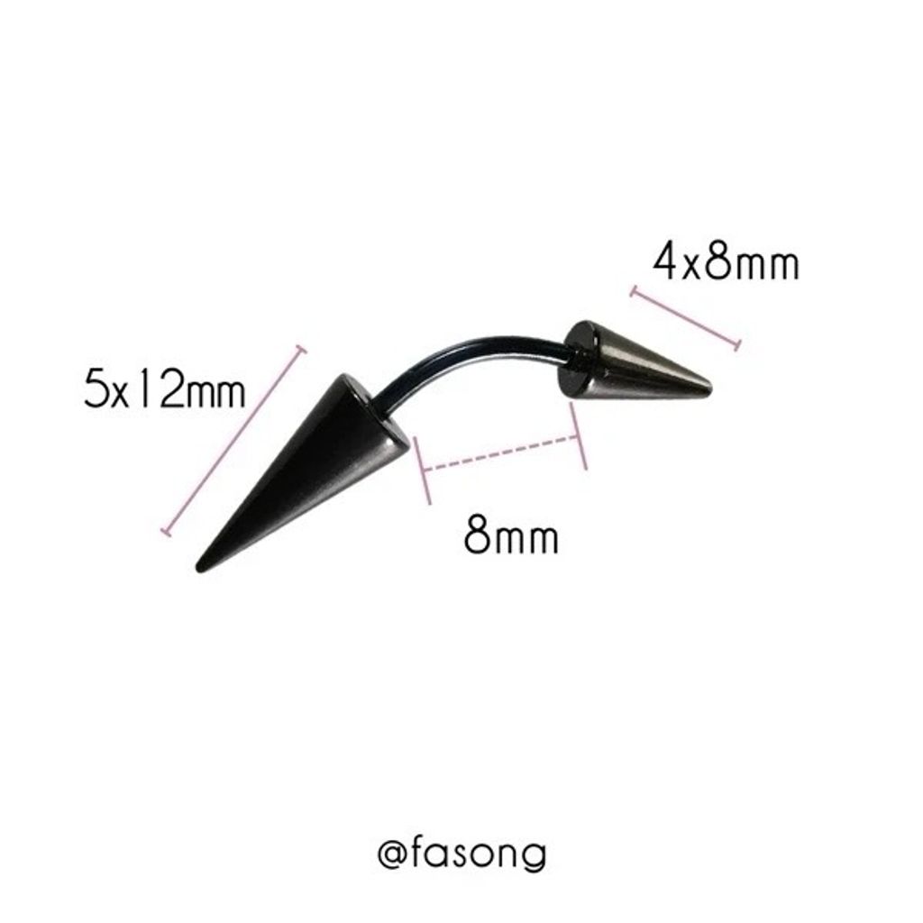 16G黑鈦長錐彎曲槓鈴_長8mm,4*8-5*12mm