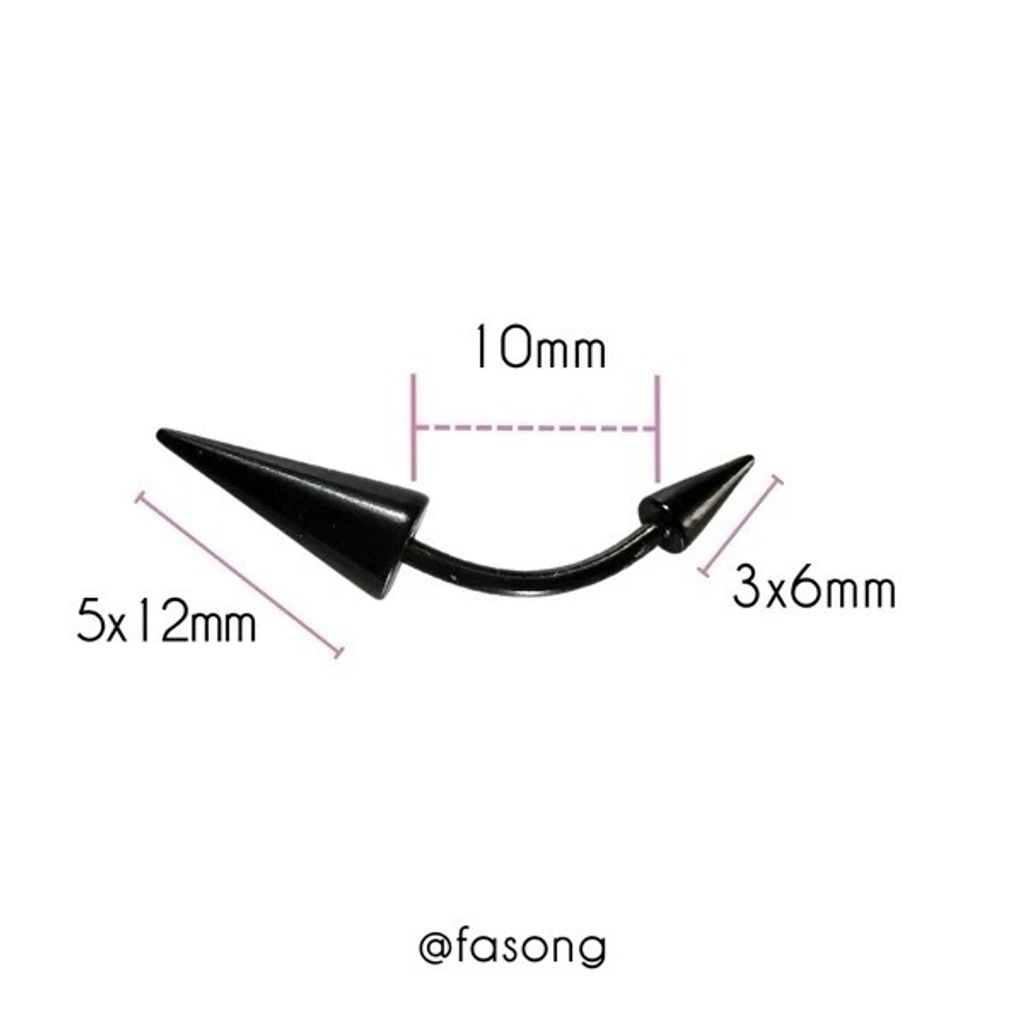 16G黑鈦長錐彎曲槓鈴_長10mm,3*6-5*12mm