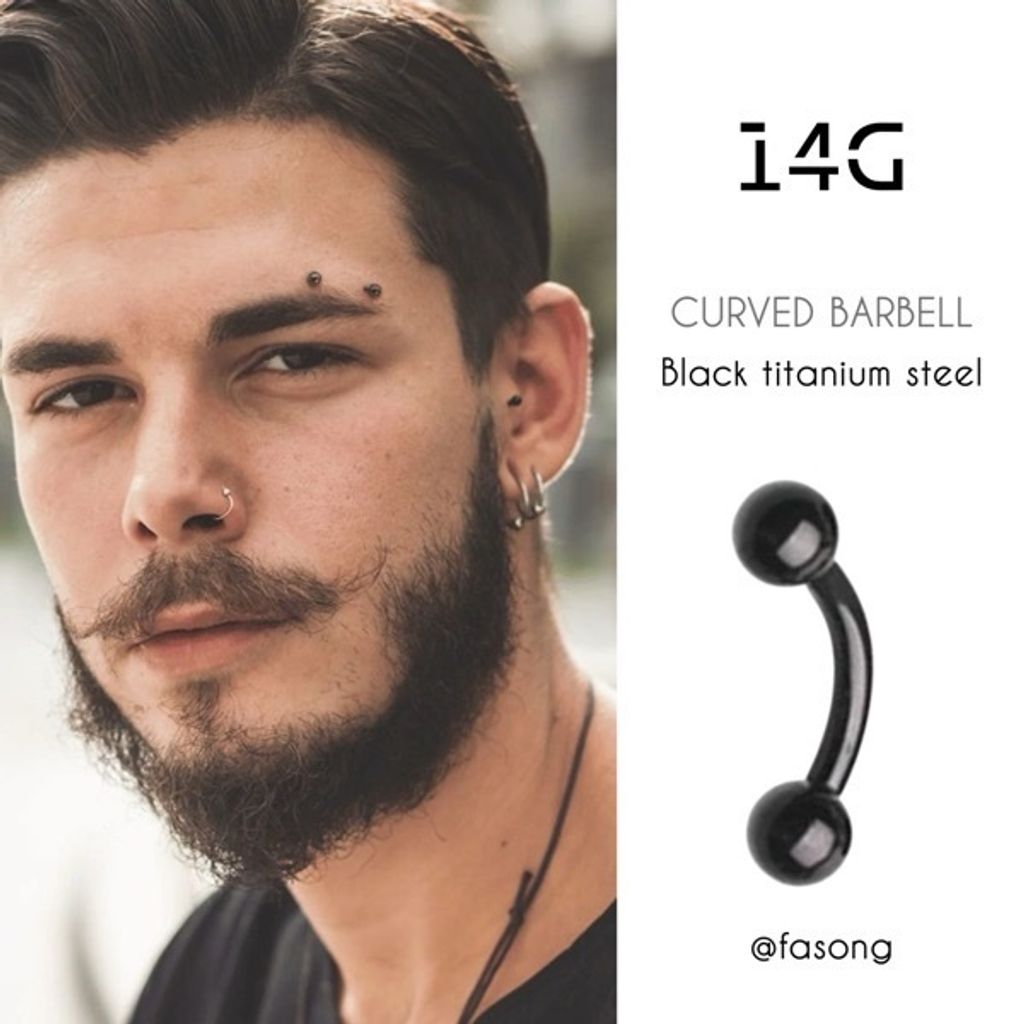 14G黑鈦彎曲槓鈴_眉環,乳環,PA環,唇環