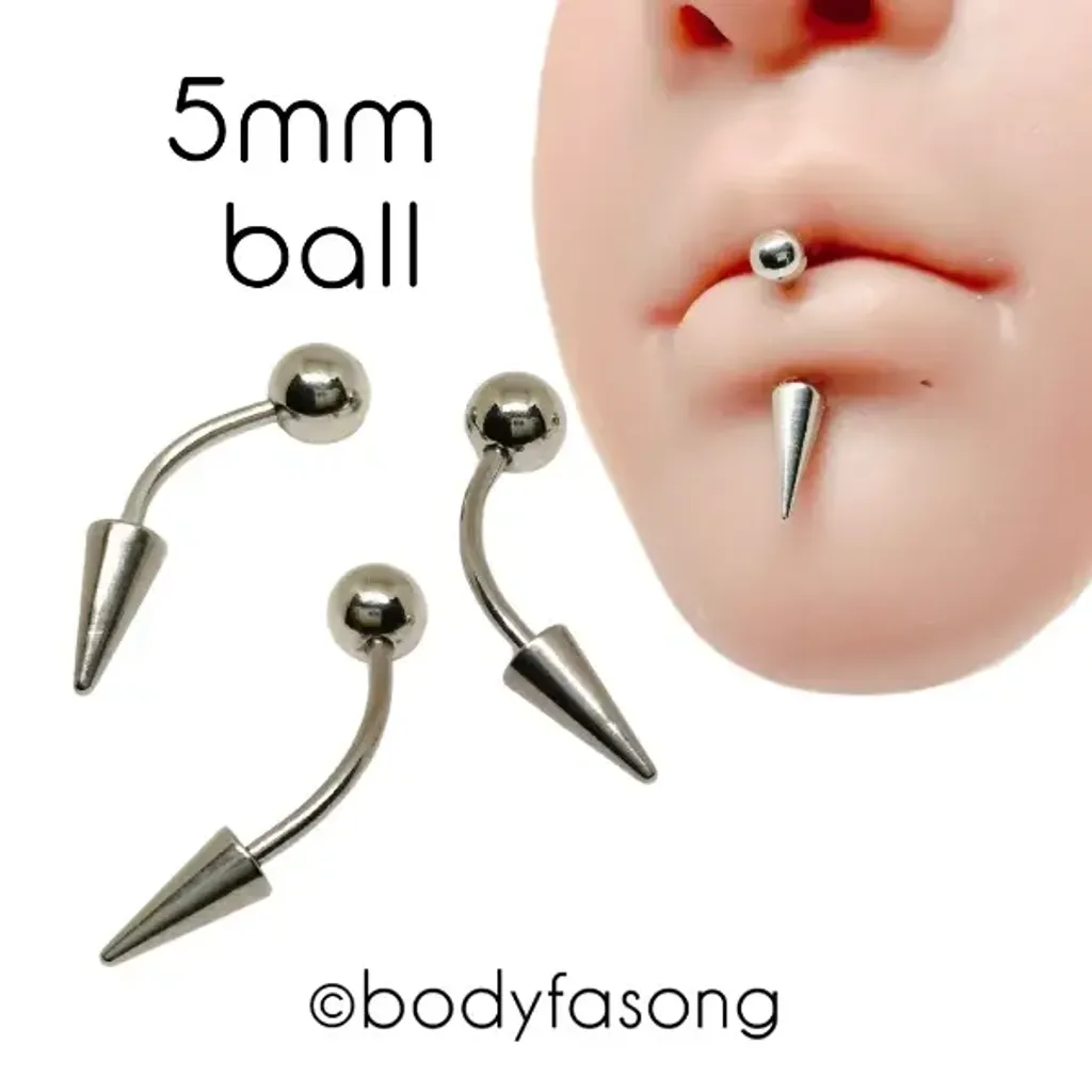 16G長錐帶珠款彎曲槓鈴_5mm鎖珠