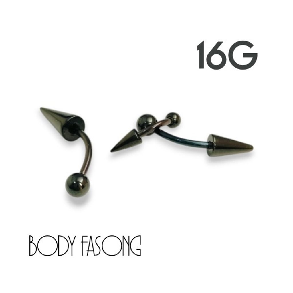 16G黑鈦長錐帶珠款彎曲槓鈴