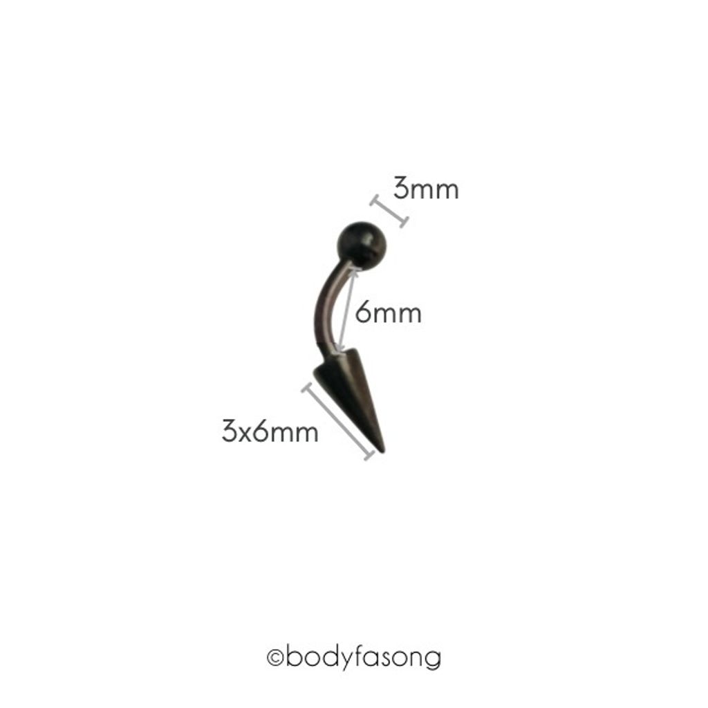 16G黑鈦長錐帶珠款彎曲槓鈴_長6mm鋼珠3mm錐3x6mm