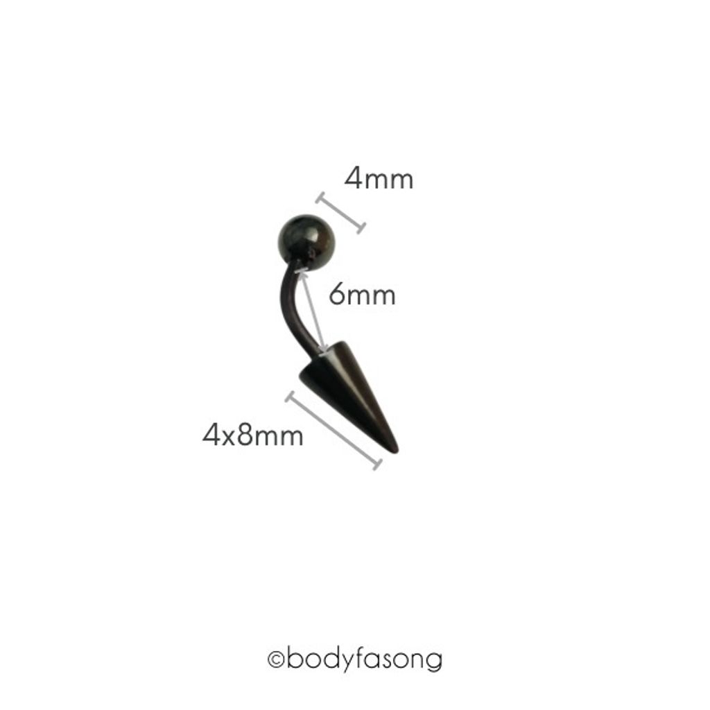 16G黑鈦長錐帶珠款彎曲槓鈴_長6mm鋼珠4mm錐4x8mm