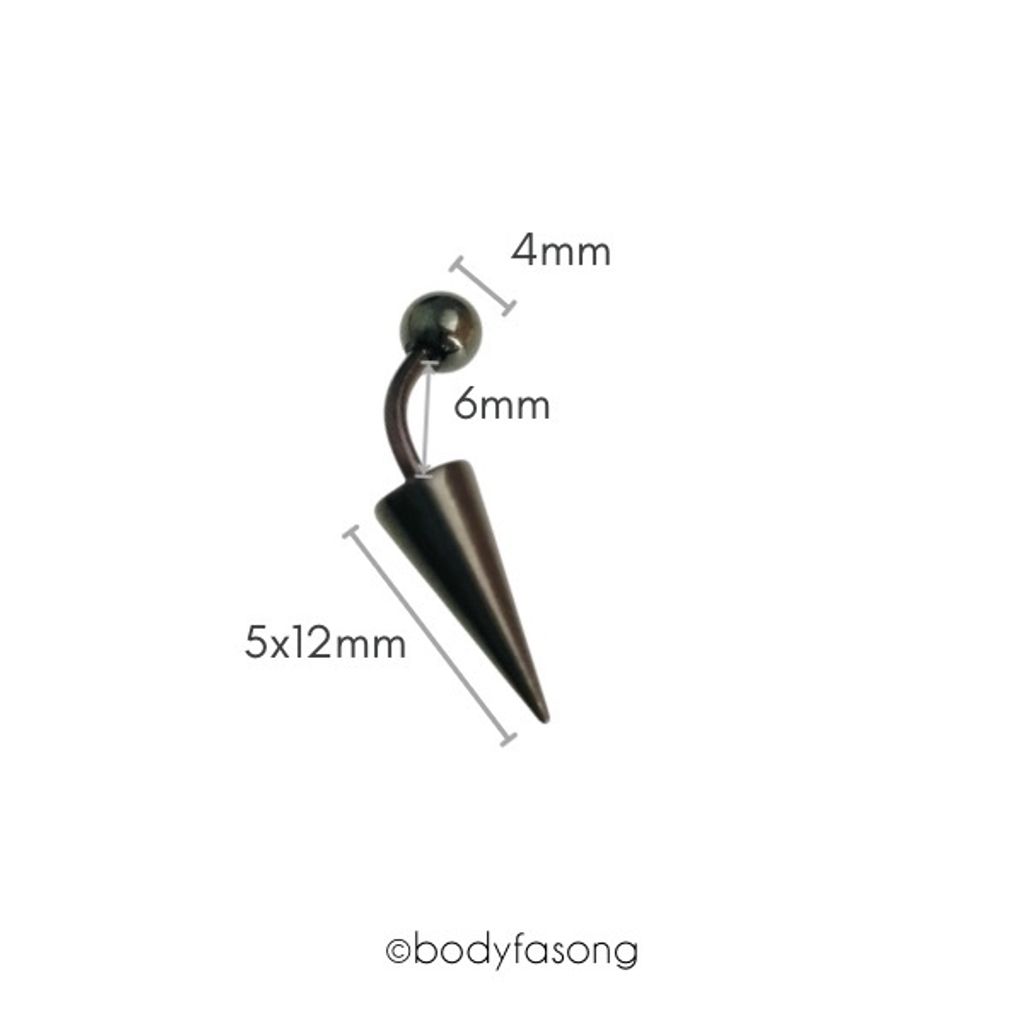 16G黑鈦長錐帶珠款彎曲槓鈴_長6mm鋼珠4mm錐5x12mm