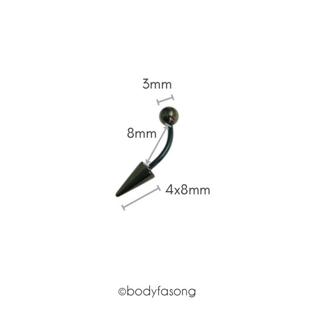 16G黑鈦長錐帶珠款彎曲槓鈴_長8mm鋼珠4mm錐4x8mm