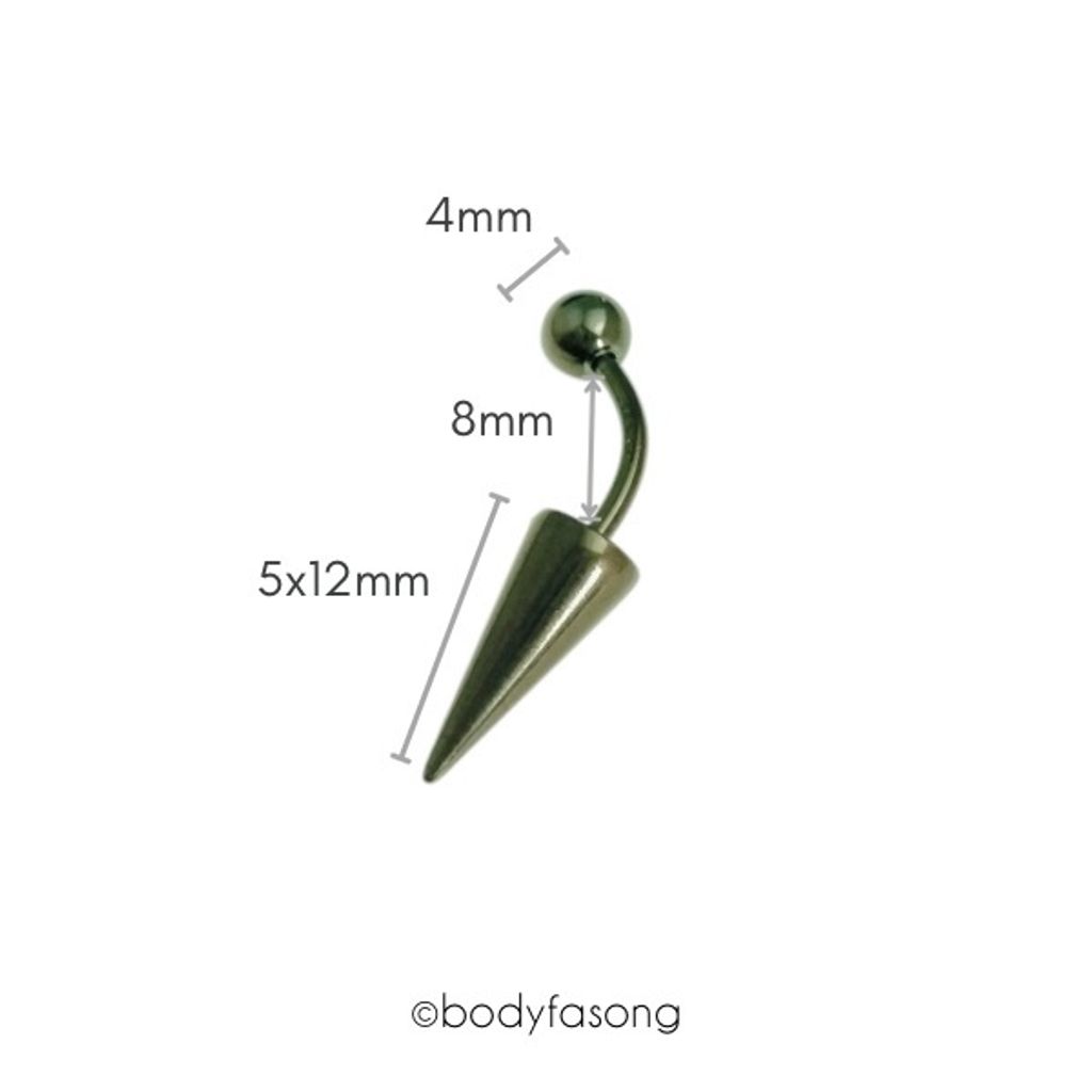 16G黑鈦長錐帶珠款彎曲槓鈴_長8mm鋼珠4mm錐5x12mm