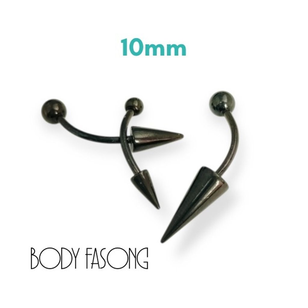 16G黑鈦長錐帶珠款彎曲槓鈴_10mm