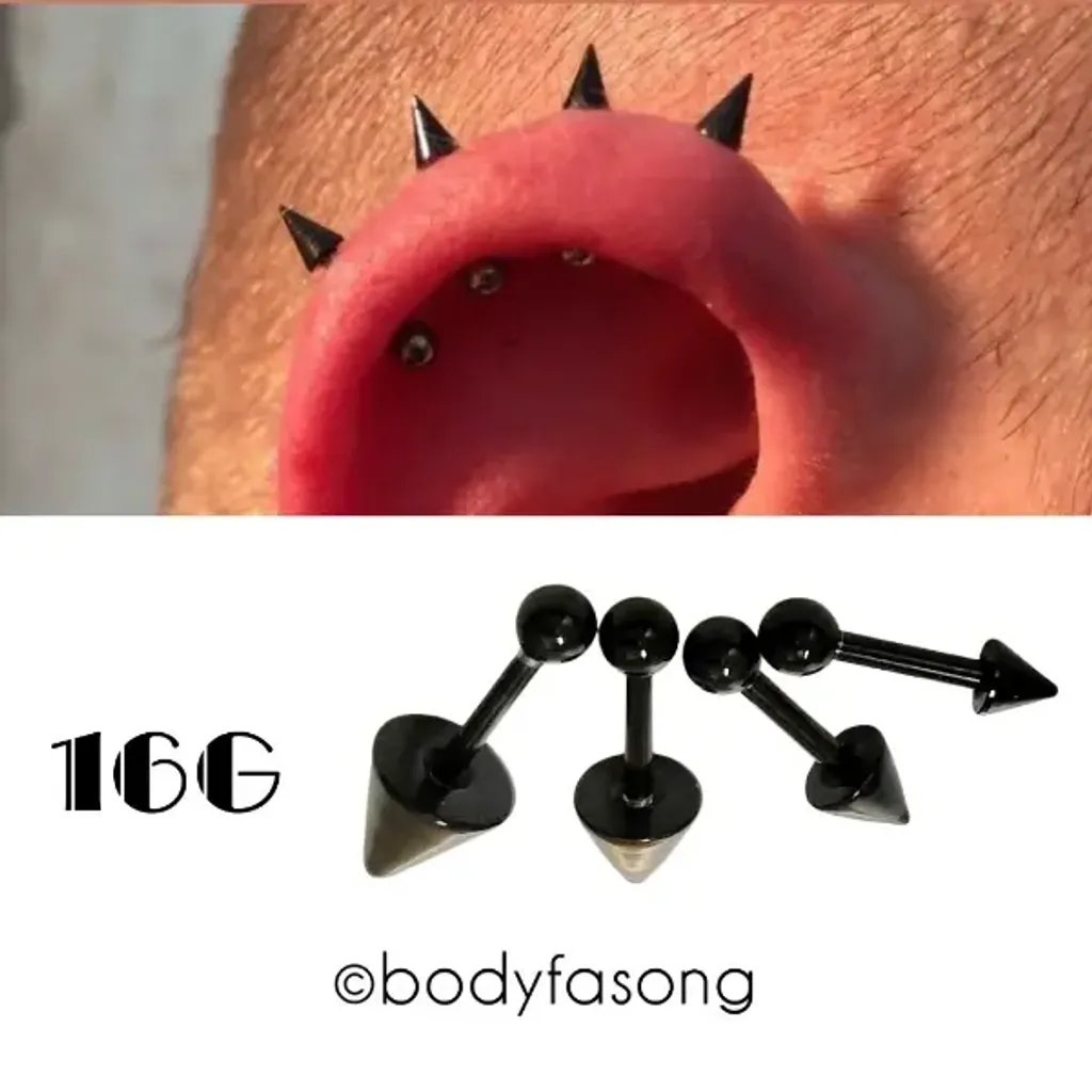 16G黑鈦錐款耳釘