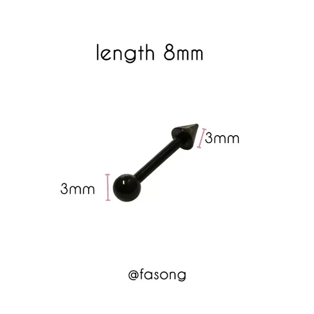 16G黑鈦錐款耳釘_長8mm鎖珠3mm錐3mm