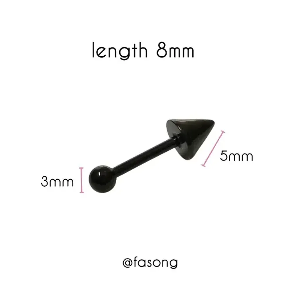 16G黑鈦錐款耳釘_長8mm鎖珠3mm錐5mm