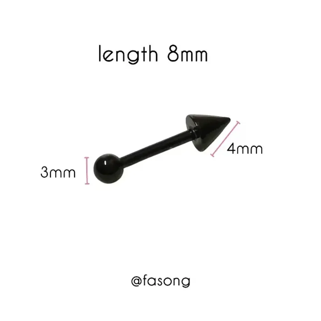 16G黑鈦錐款耳釘_長8mm鎖珠3mm錐4mm