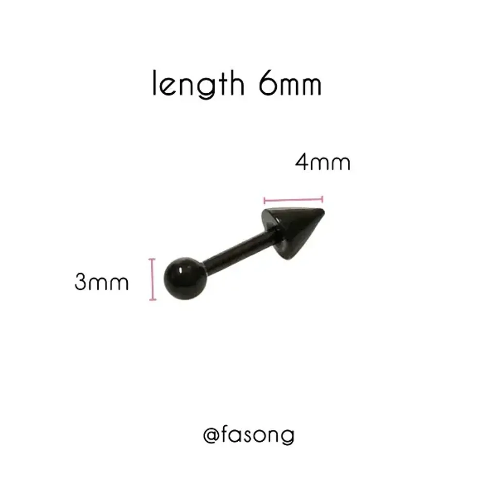 16G黑鈦錐款耳釘_長6mm鎖珠3mm錐4mm