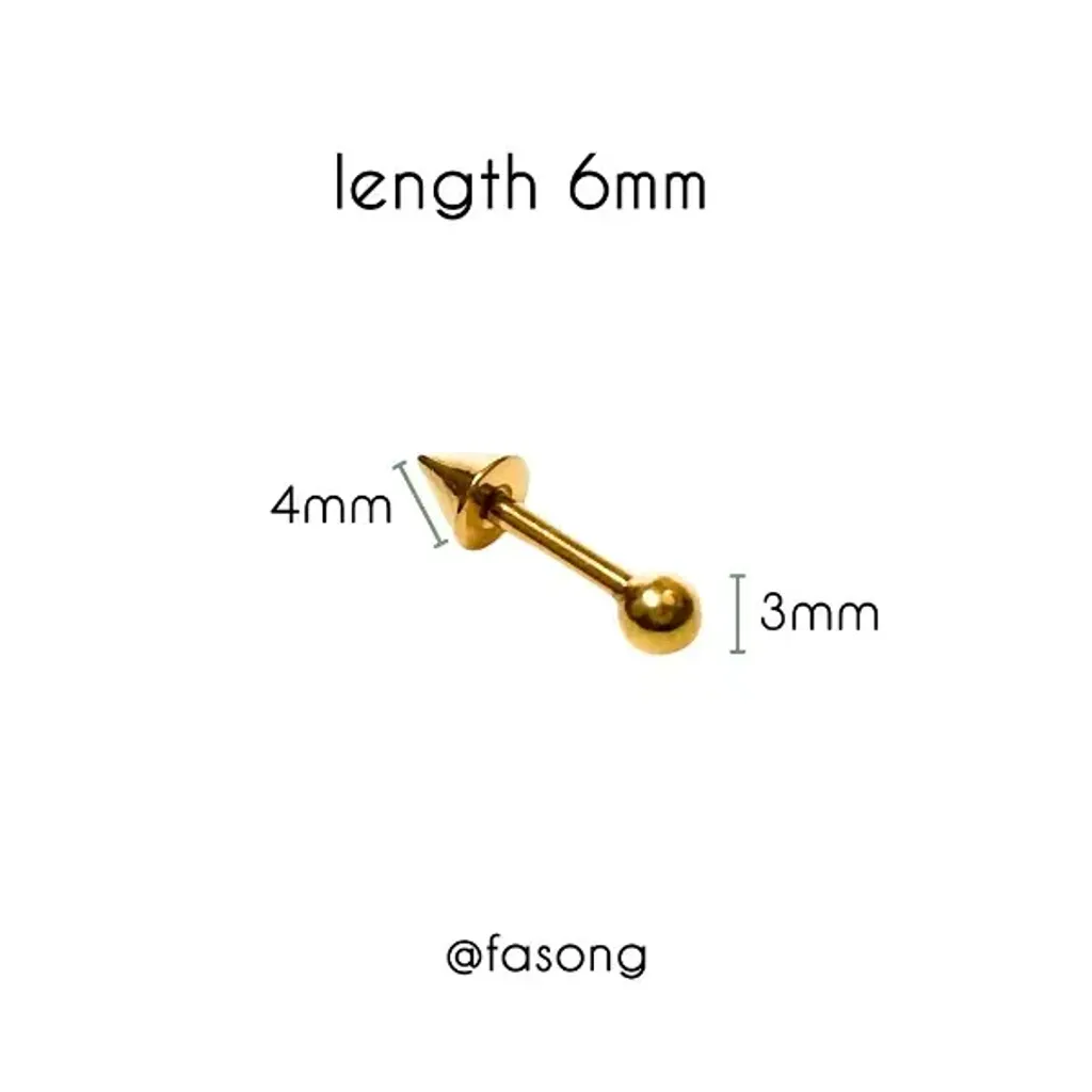 16G金色錐款耳釘_長6mm鎖珠3mm錐4mm