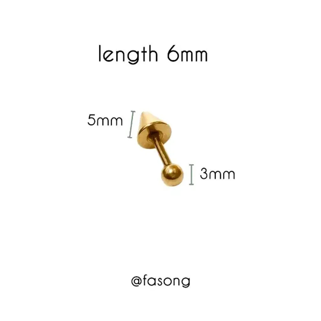 16G金色錐款耳釘_長6mm鎖珠3mm錐5mm