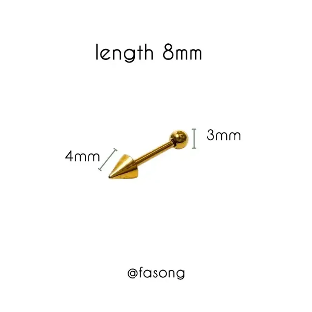 16G金色錐款耳釘_長8mm鎖珠3mm錐4mm