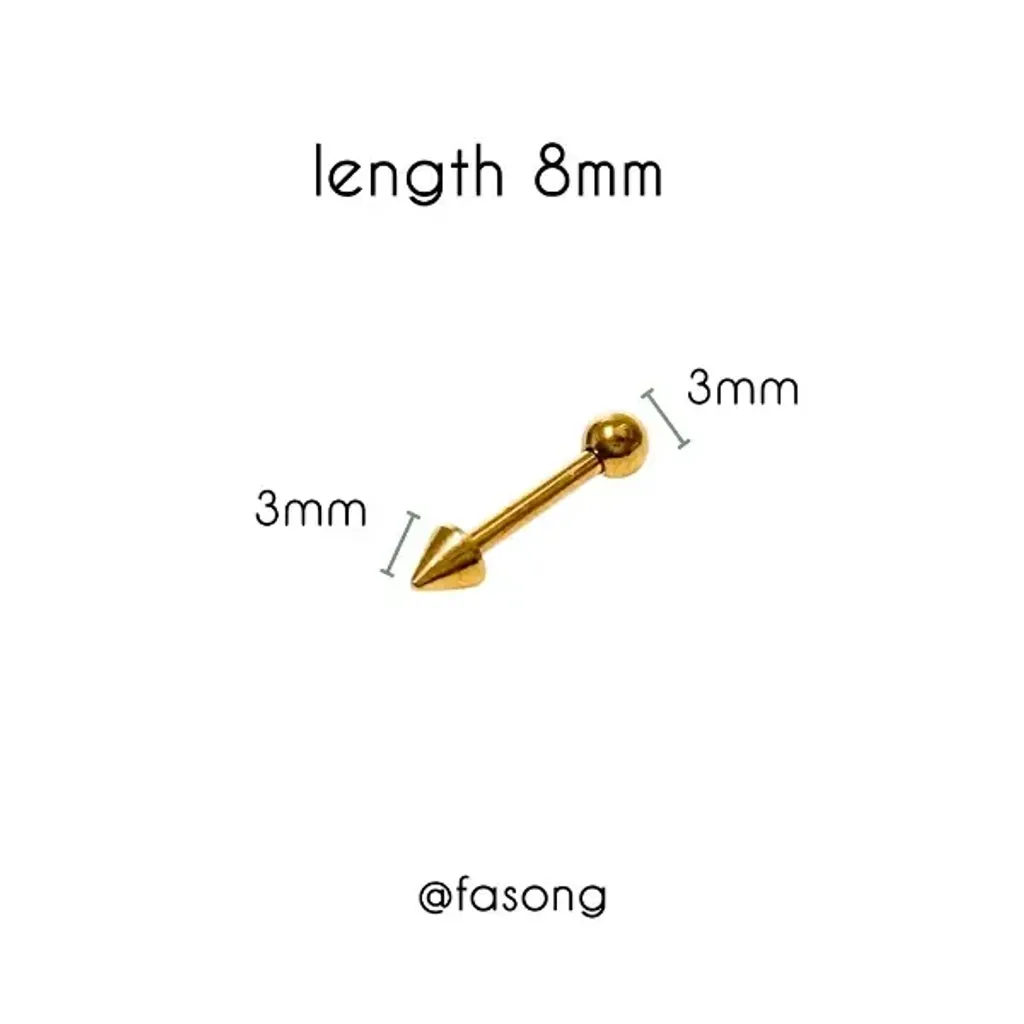 16G金色錐款耳釘_長8mm鎖珠3mm錐3mm