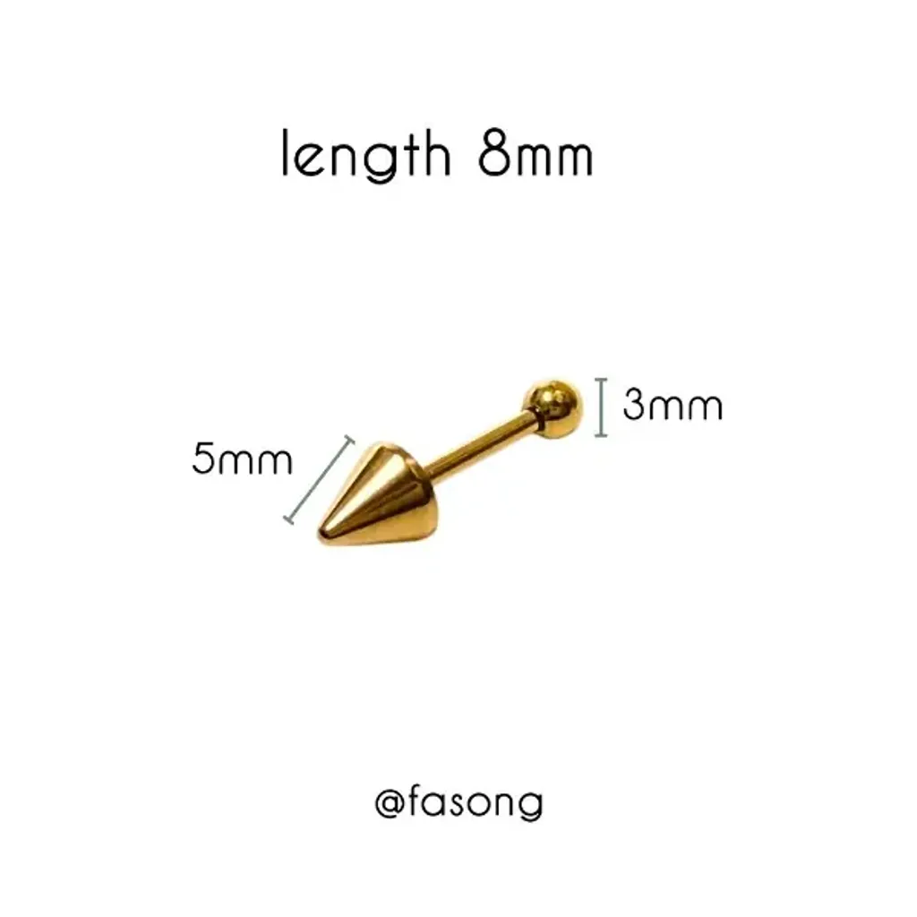 16G金色錐款耳釘_長8mm鎖珠3mm錐5mm