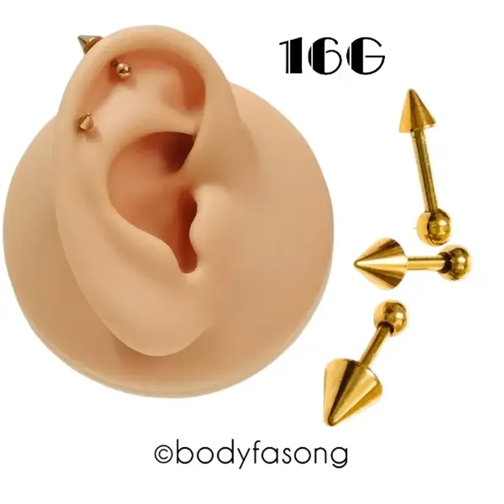 16G金色錐款耳釘