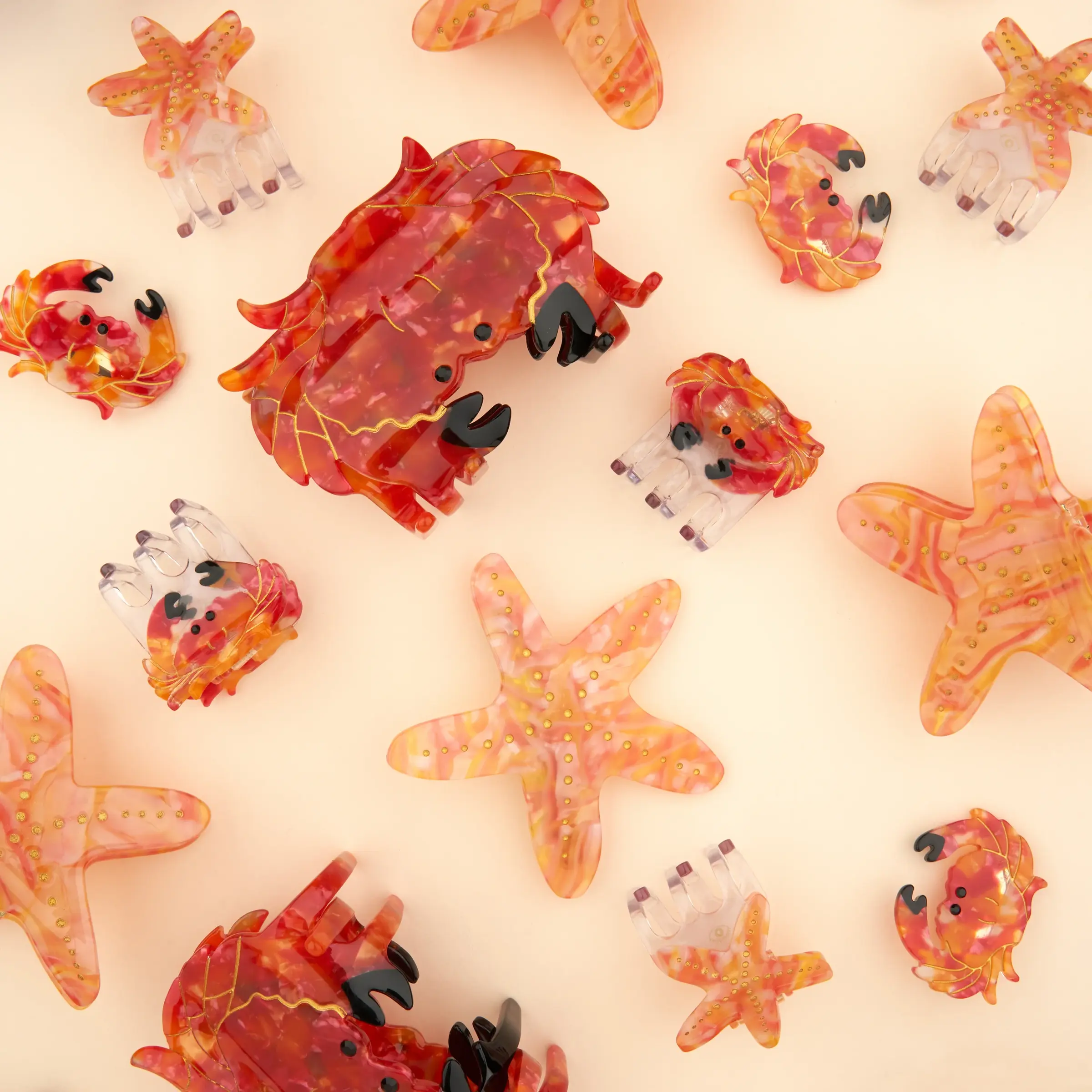 coucou-suzette-accessoire-accessory-cadeau-gift-tendance-trendy-fashion-ete-summer-plouf-splash-mer-sea-cheveux-hair-french-barrette-etoile-mer-starfish-orange-crabe-crab-red-rouge