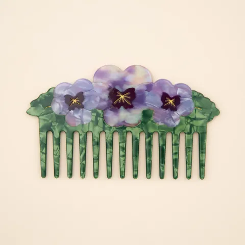 coucou-suzette-accessoire-accessory-cadeau-gift-tendance-mode-trendy-fashion-anniversaire-10-ans-peigne-comb-acetate-fleurs-flower-pensee-pansy-violet-purple