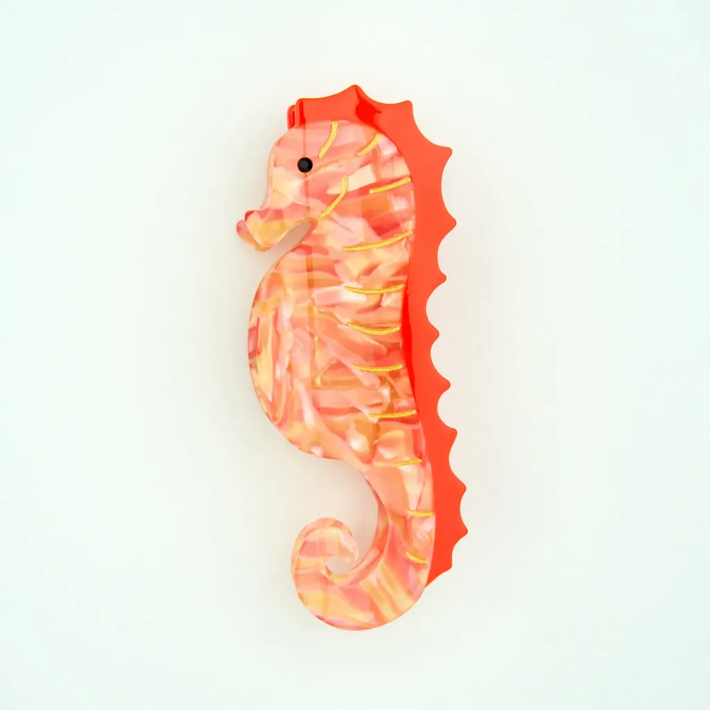 coucou-suzette-accessoire-accessory-cadeau-gift-tendance-trendy-fashion-ete-summer-plouf-splash-mer-sea-pince-cheveux-hair-claw-hippocampe-seahorse-rouge-red-orange