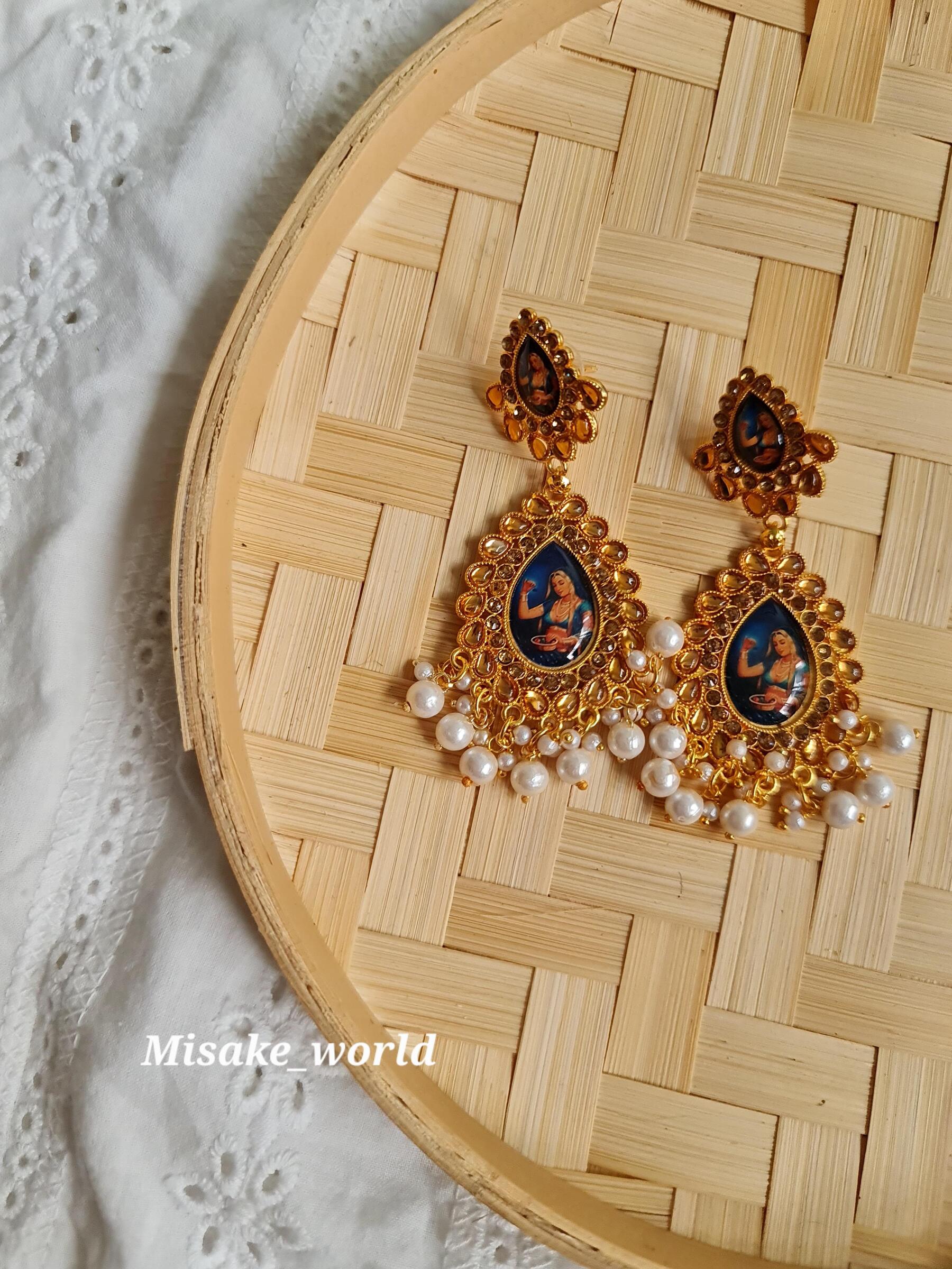 Makhan Navy Blue Gold Plated with Stunning Gold Finish Traditional Big  Kundan  Faux Pearl Bridal