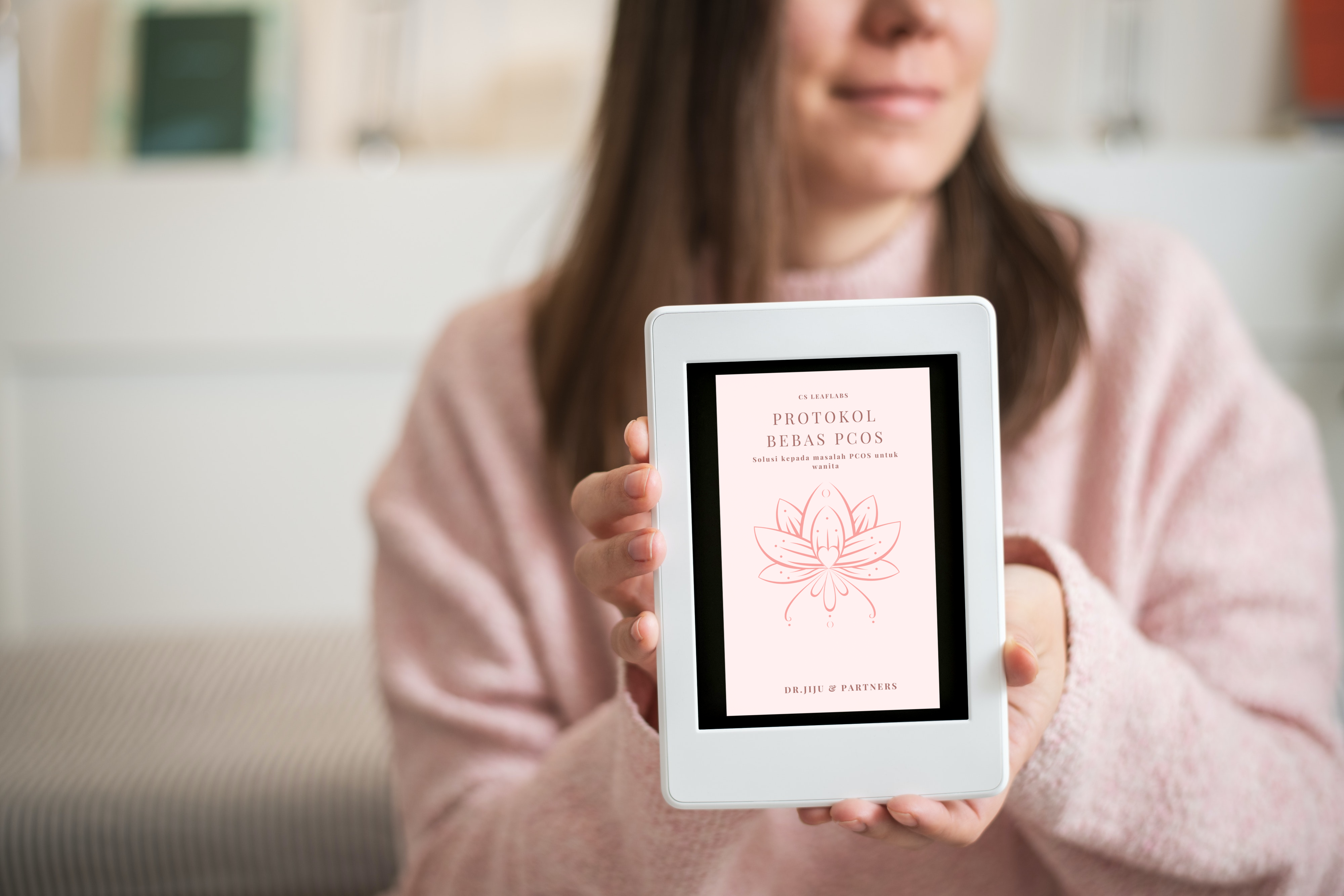 Kindle in the hands of a woman_Pink Love Yourself Motivational Book Cover (1).png