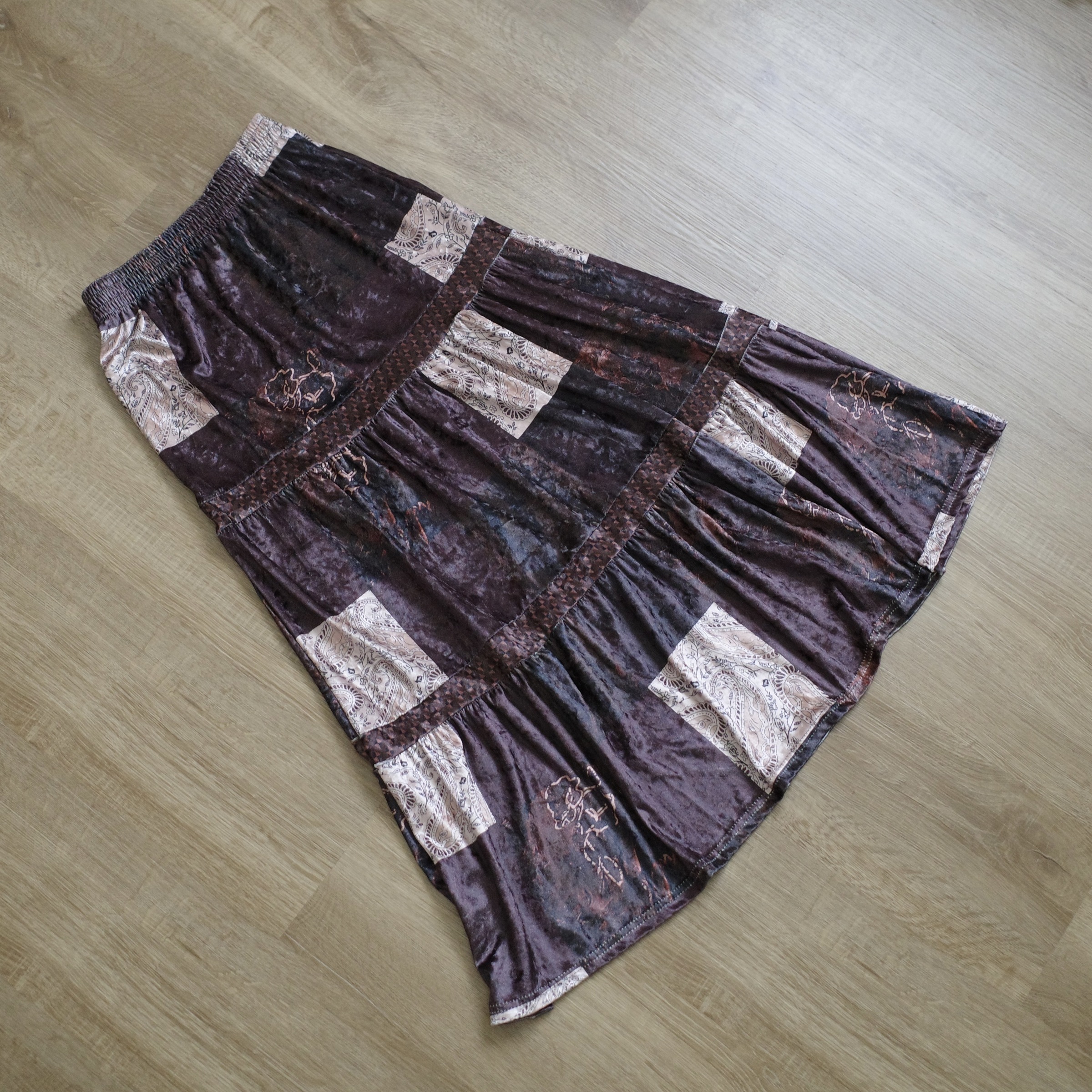 拼接圖騰絲絨長裙5