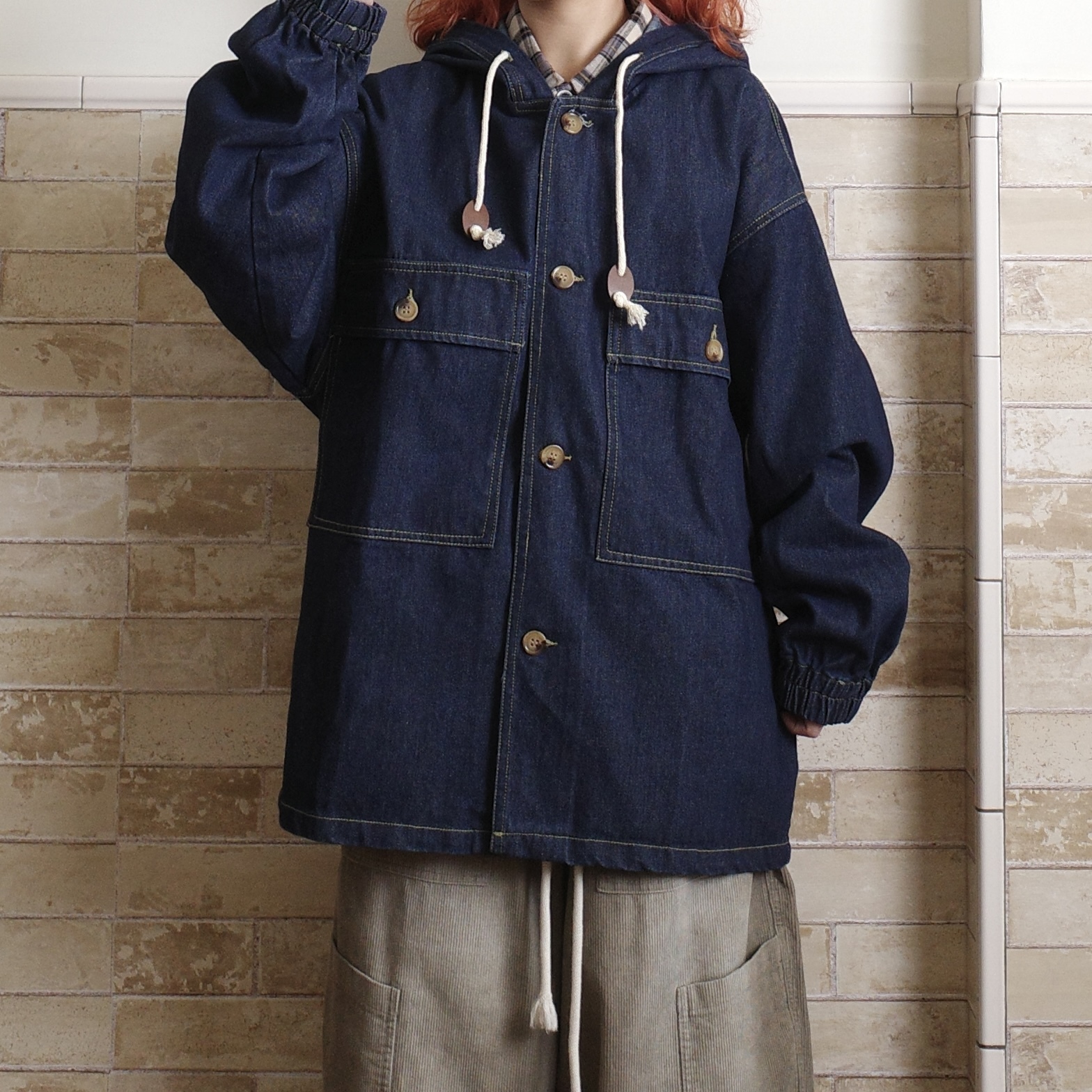 丹寧明線鈕扣帽踢1