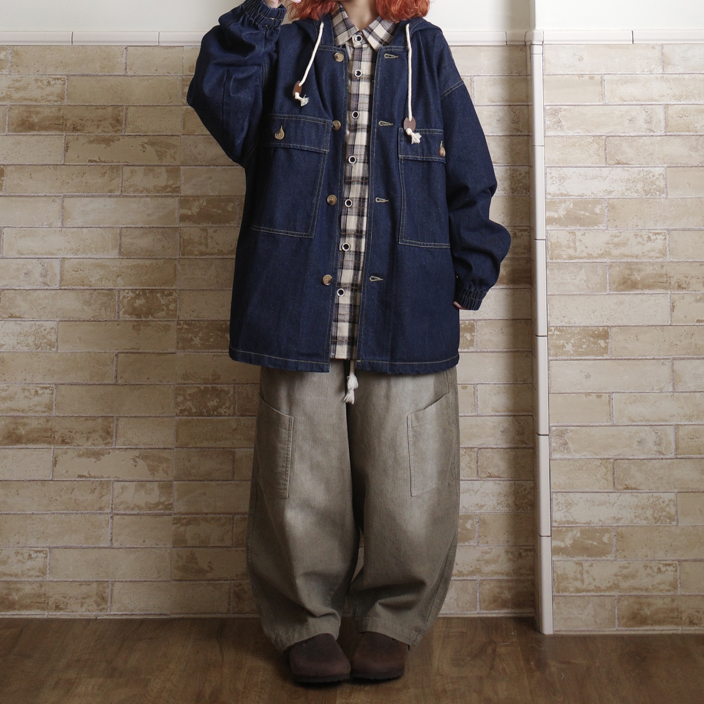 丹寧明線鈕扣帽踢2