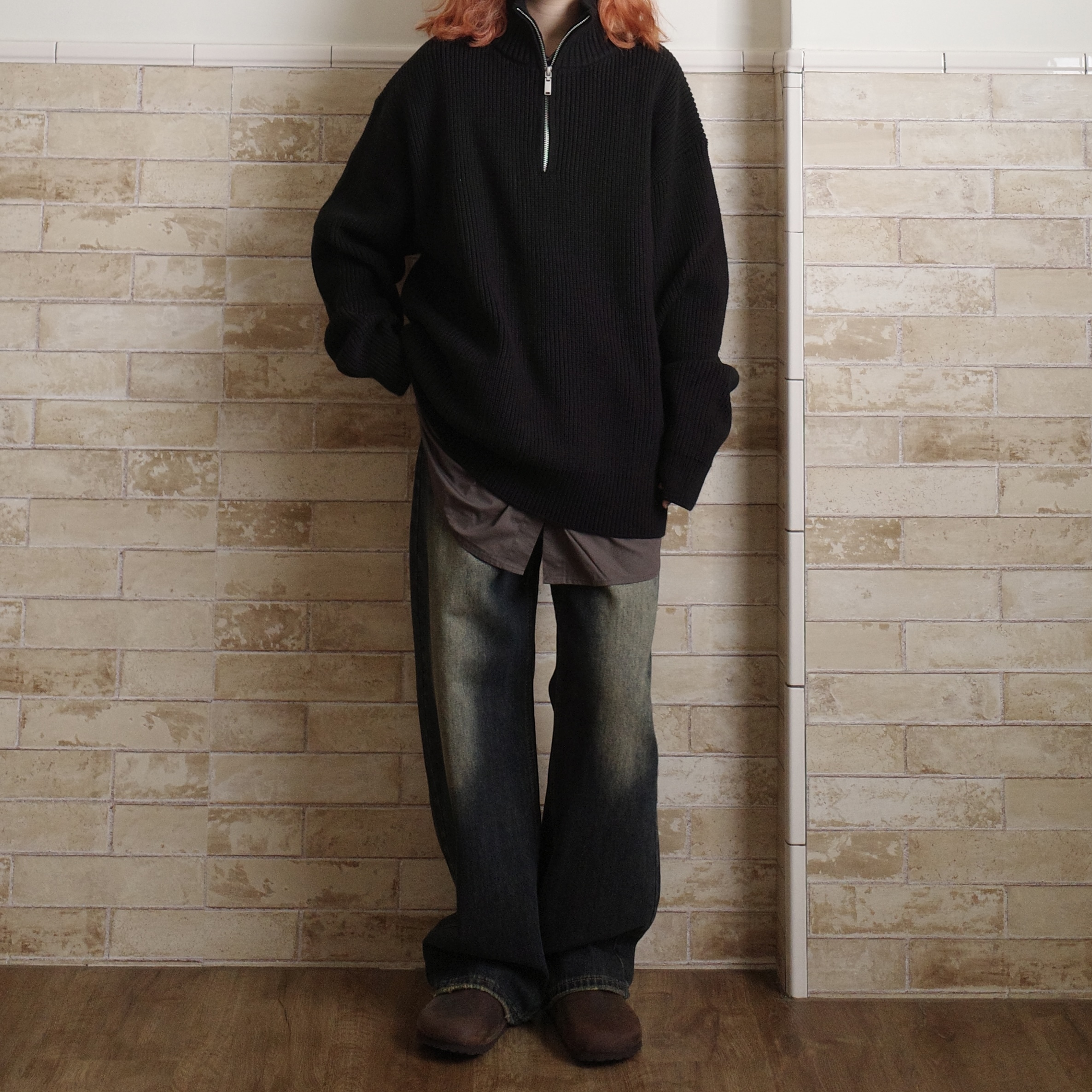 毛邊刷舊直筒牛仔褲