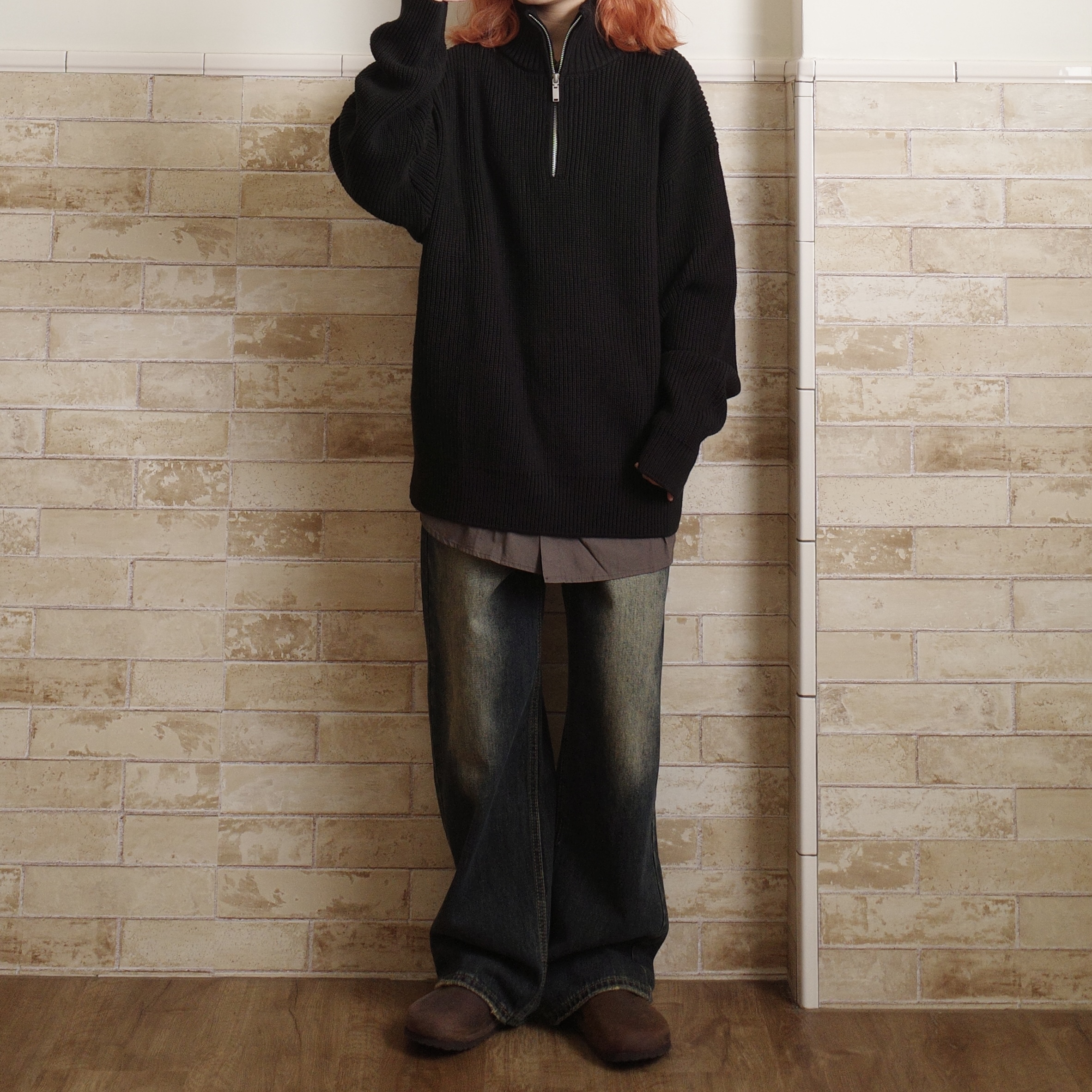 毛邊刷舊直筒牛仔褲1