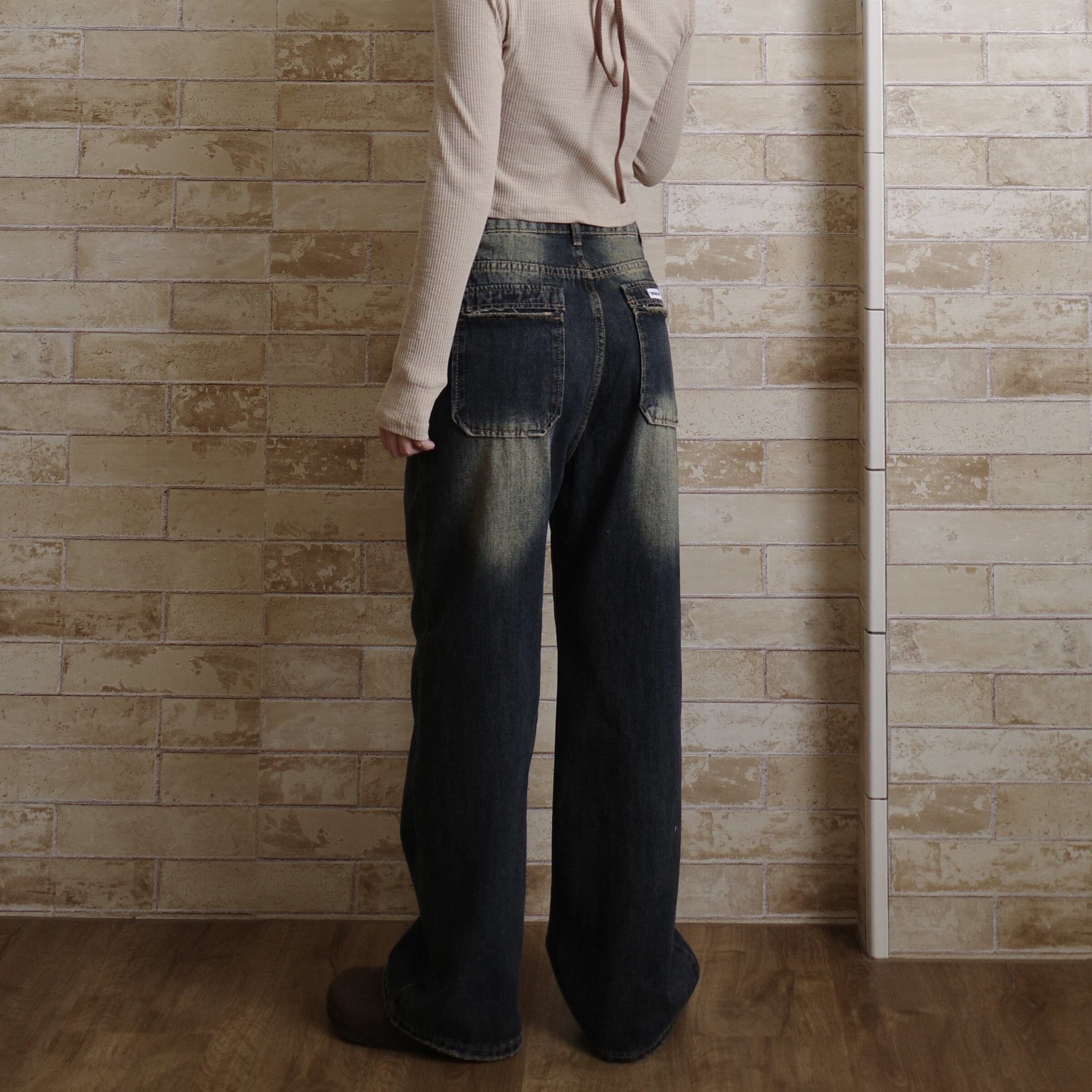 毛邊刷舊直筒牛仔褲4