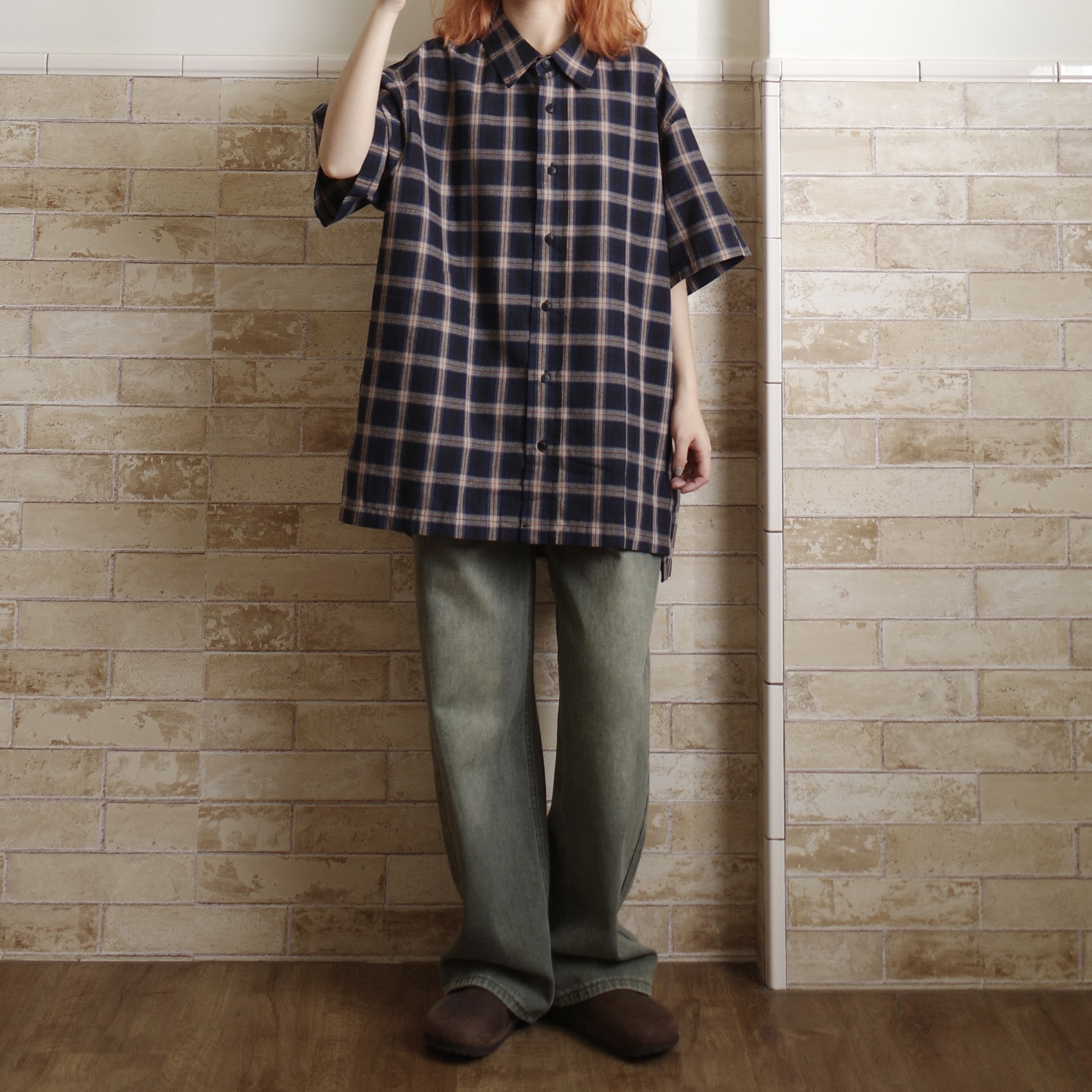 水洗復古綠直筒牛仔褲1