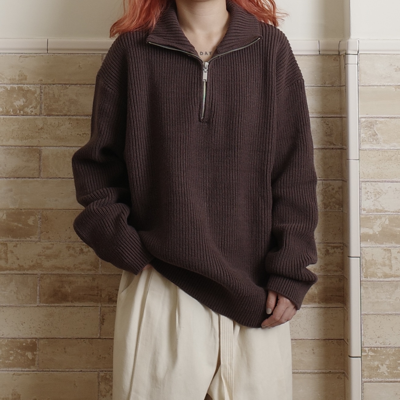 半拉鍊立領針織毛衣
