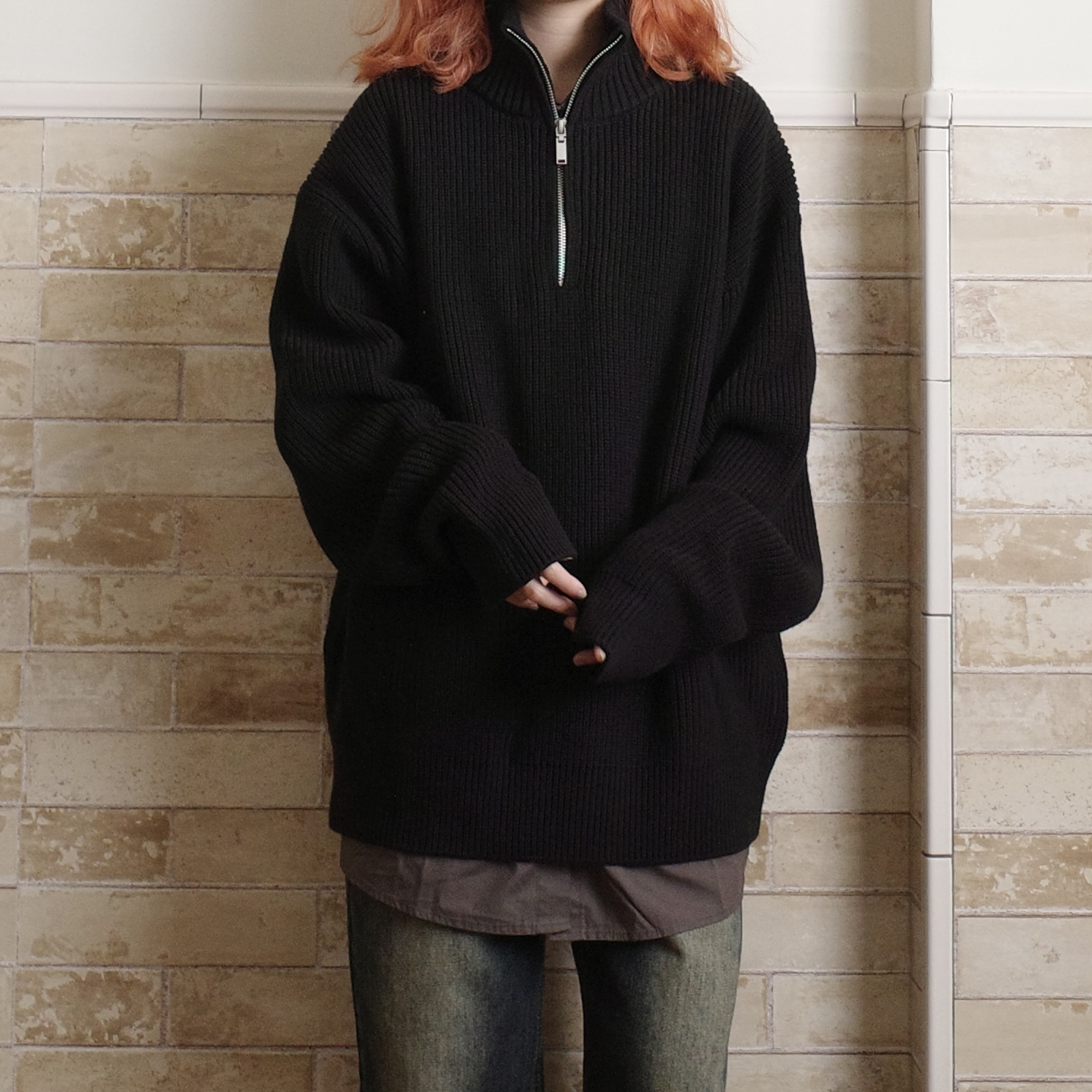 半拉鍊立領針織毛衣5