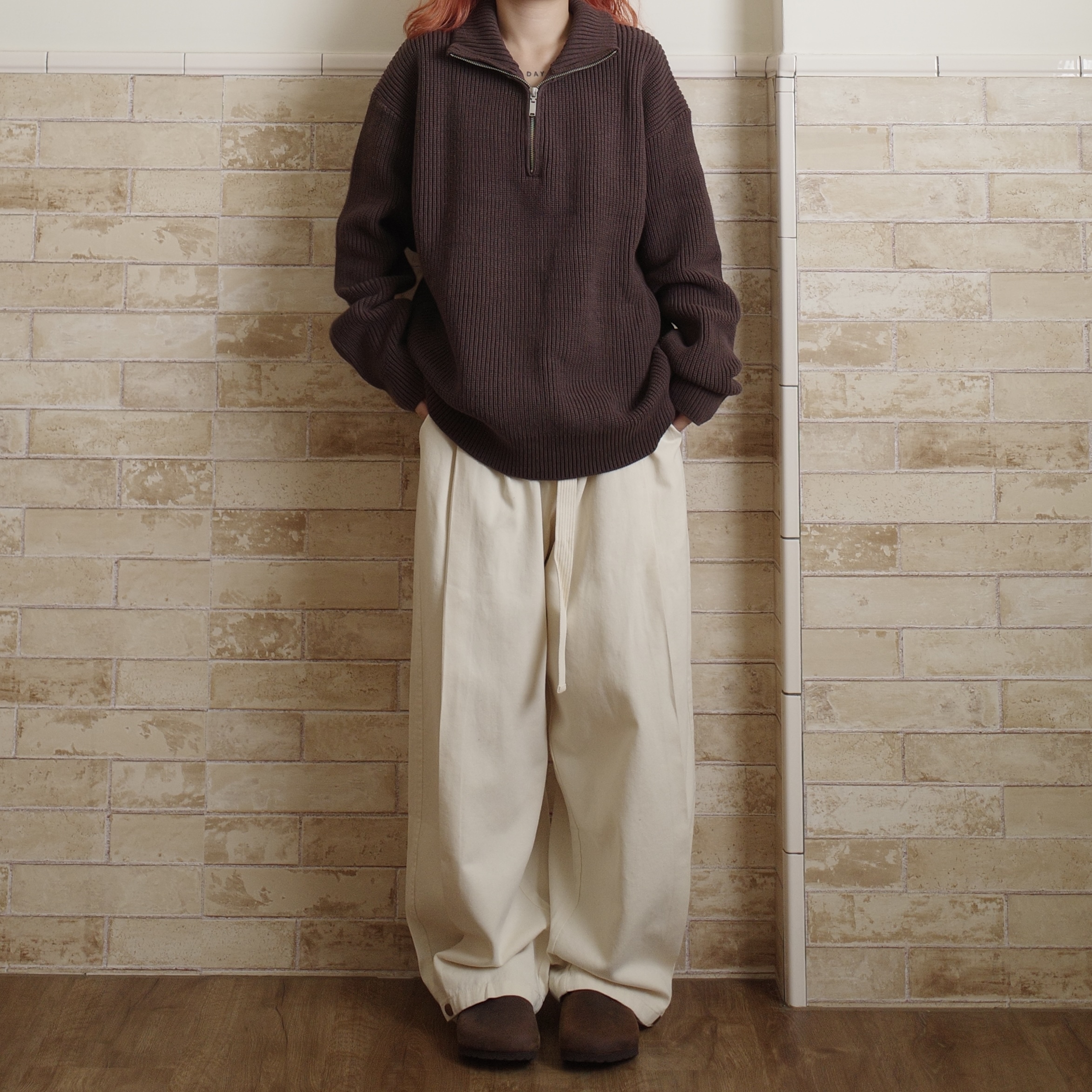 半拉鍊立領針織毛衣1