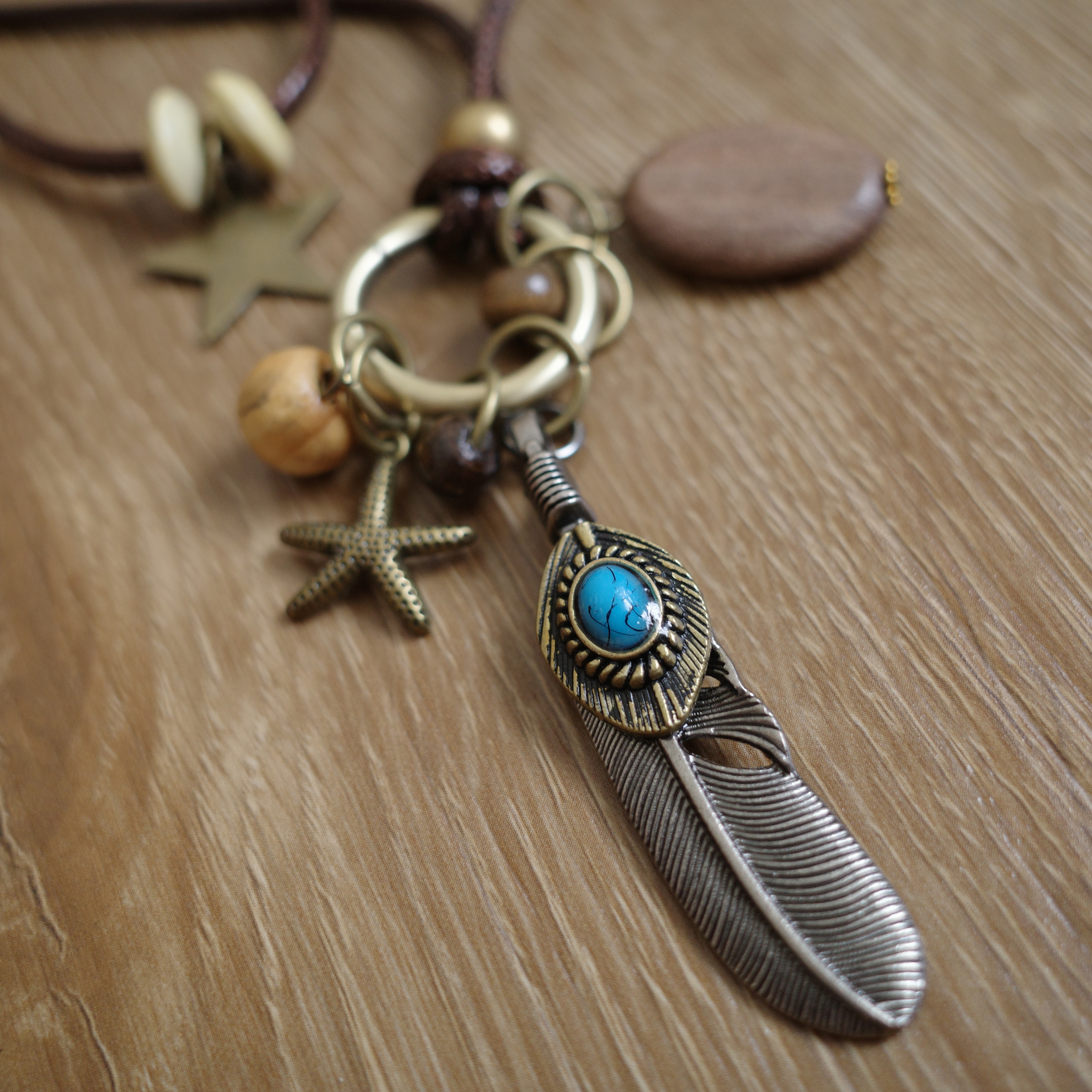 松石羽毛蠟線長鏈