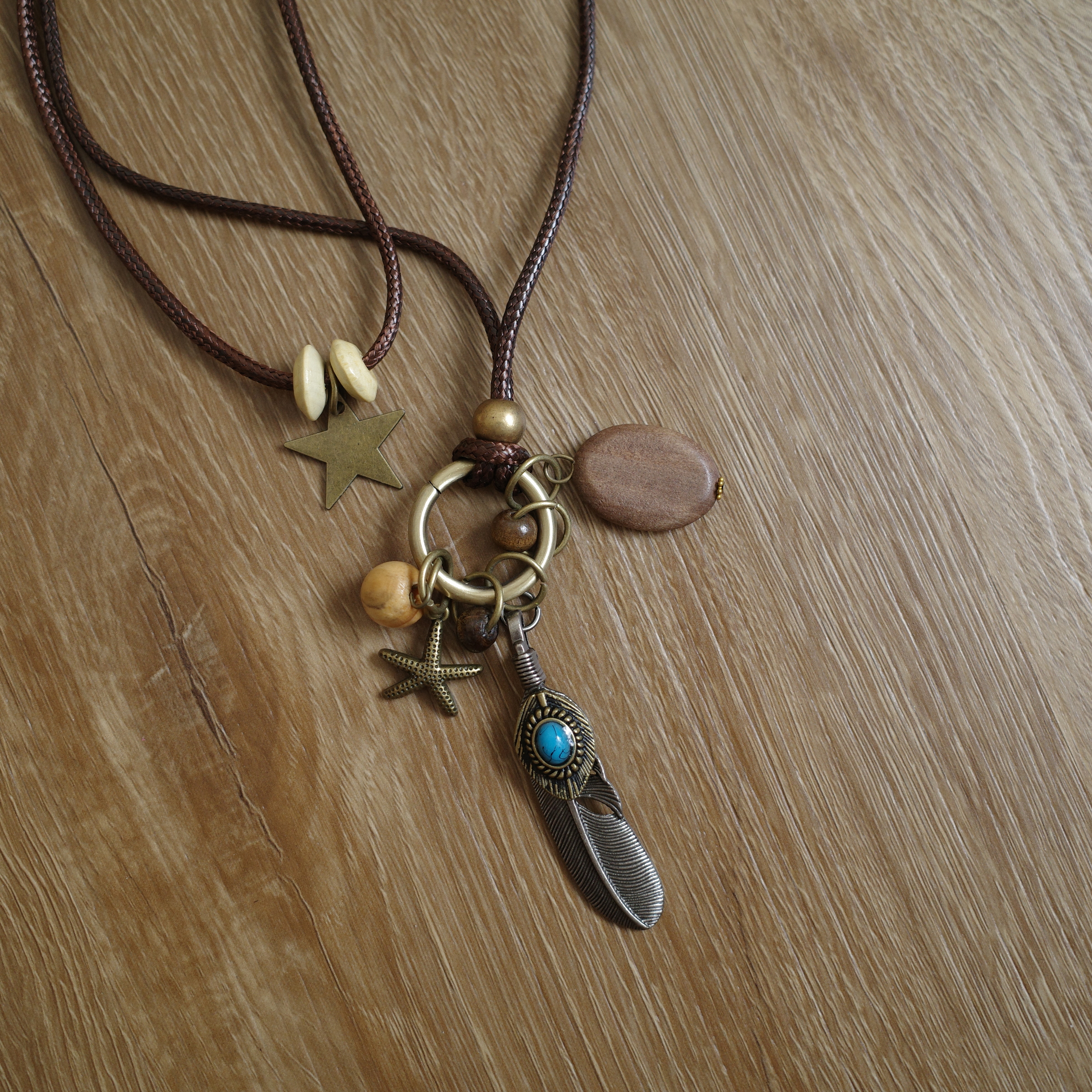 松石羽毛蠟線長鏈1