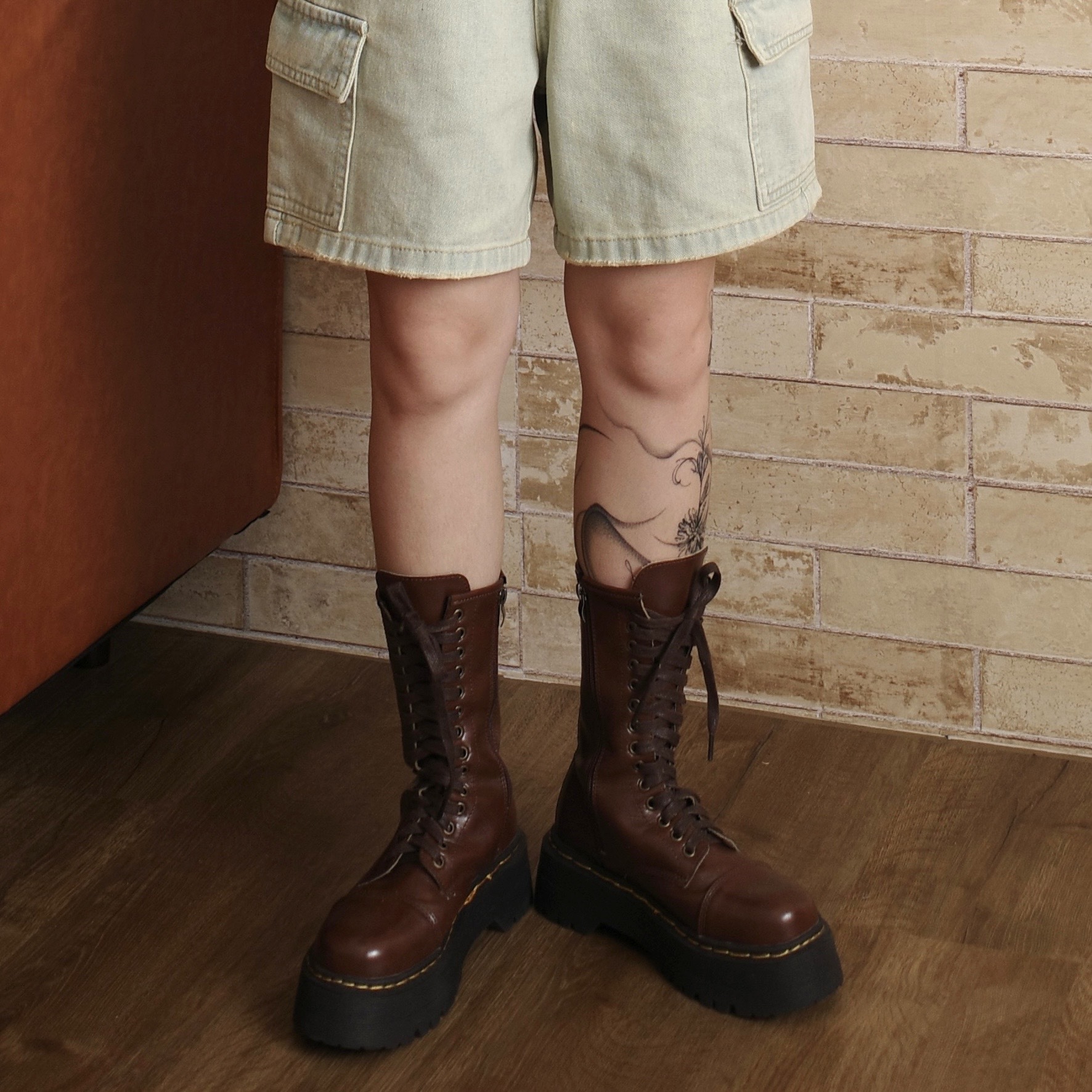 深棕中筒厚底靴3