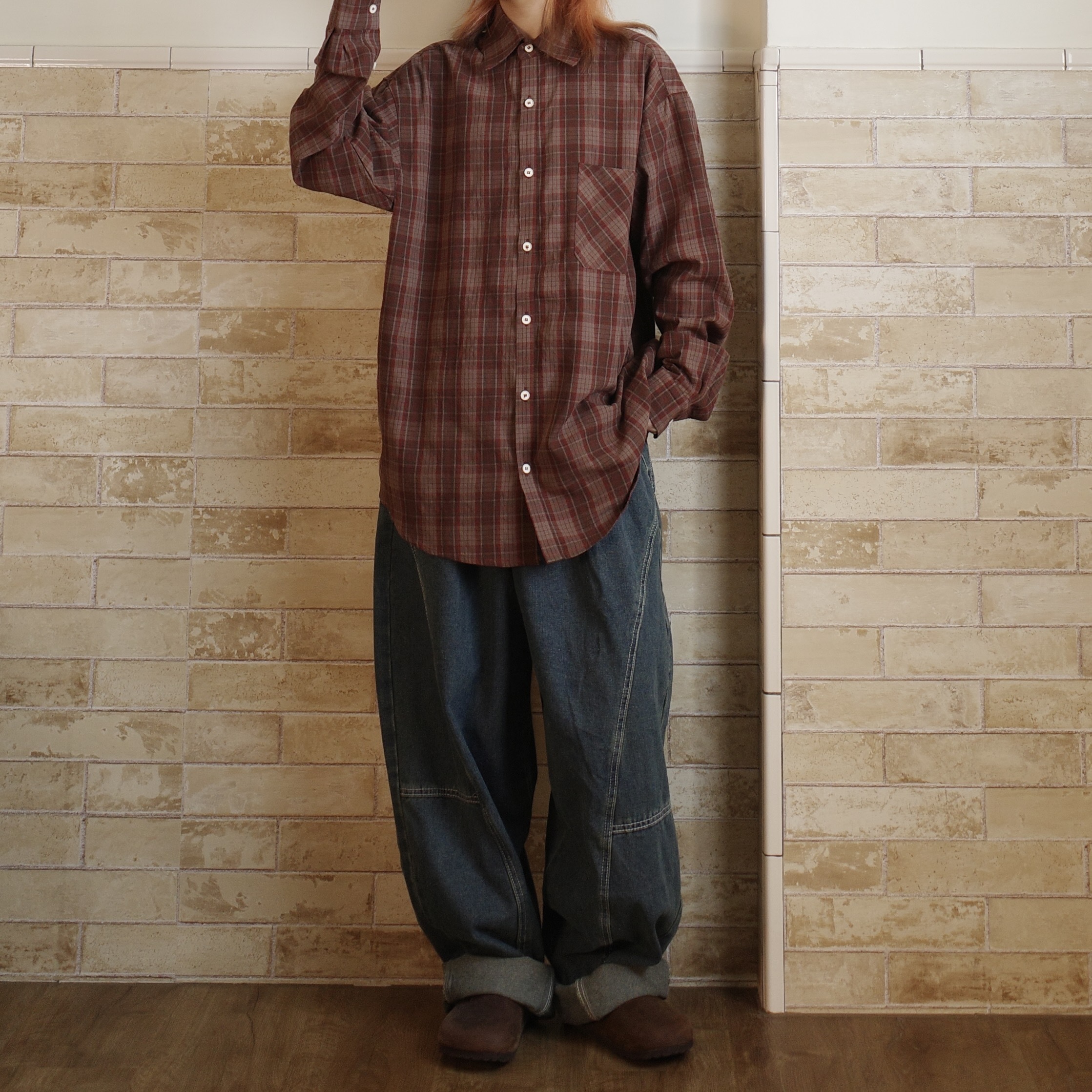 鄉村紅格紋長襯2